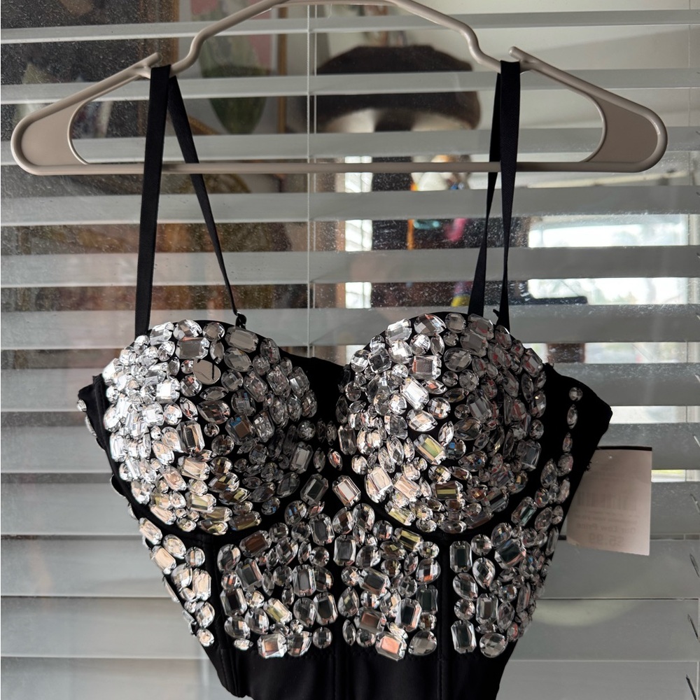 Black and Silver Embellished Bustier Top